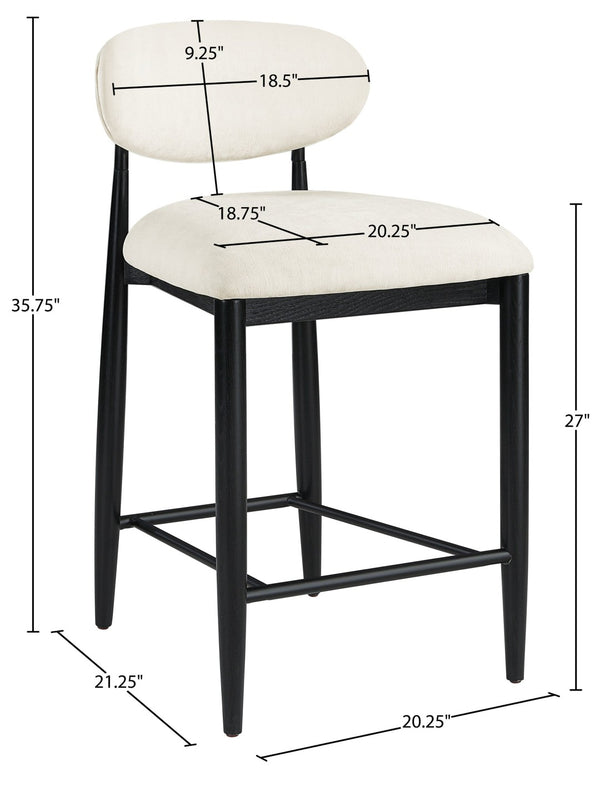 Meridian Furniture Riccio Beige Polyester Counter Stool with Ash Wood Frame and Matte Black Accents 11049Beige-C