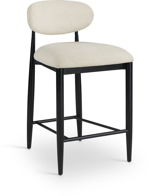 Meridian Furniture Riccio Beige Polyester Counter Stool with Ash Wood Frame and Matte Black Accents 11049Beige-C