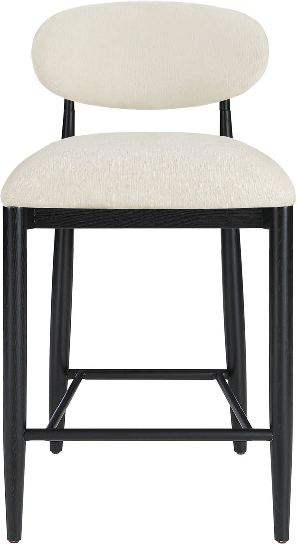 Meridian Furniture Riccio Beige Polyester Counter Stool with Ash Wood Frame and Matte Black Accents 11049Beige-C