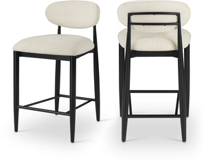 Meridian Furniture Riccio Beige Polyester Counter Stool with Ash Wood Frame and Matte Black Accents 11049Beige-C