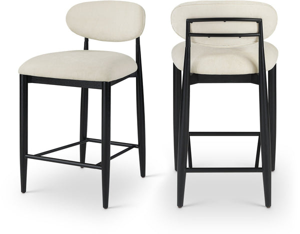 Meridian Furniture Riccio Beige Polyester Counter Stool with Ash Wood Frame and Matte Black Accents 11049Beige-C