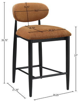 Meridian Furniture Riccio Cognac Polyester Counter Stool with Ash Wood Frame and Matte Black Iron Base 11049Cognac-C