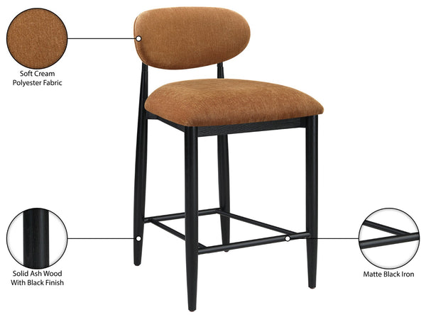 Meridian Furniture Riccio Cognac Polyester Counter Stool with Ash Wood Frame and Matte Black Iron Base 11049Cognac-C