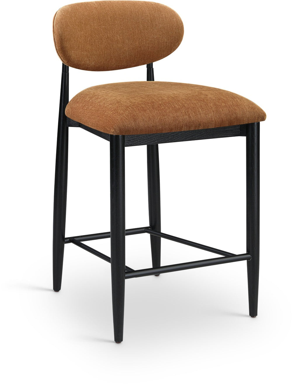 Meridian Furniture Riccio Cognac Polyester Counter Stool with Ash Wood Frame and Matte Black Iron Base 11049Cognac-C