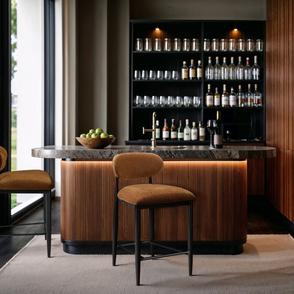 Meridian Furniture Riccio Cognac Polyester Counter Stool with Ash Wood Frame and Matte Black Iron Base 11049Cognac-C