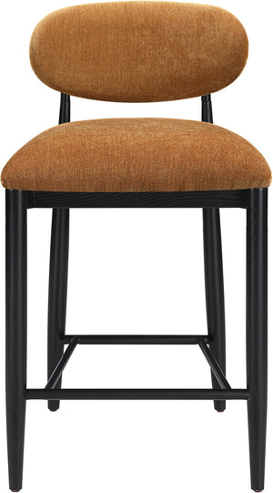 Meridian Furniture Riccio Cognac Polyester Counter Stool with Ash Wood Frame and Matte Black Iron Base 11049Cognac-C