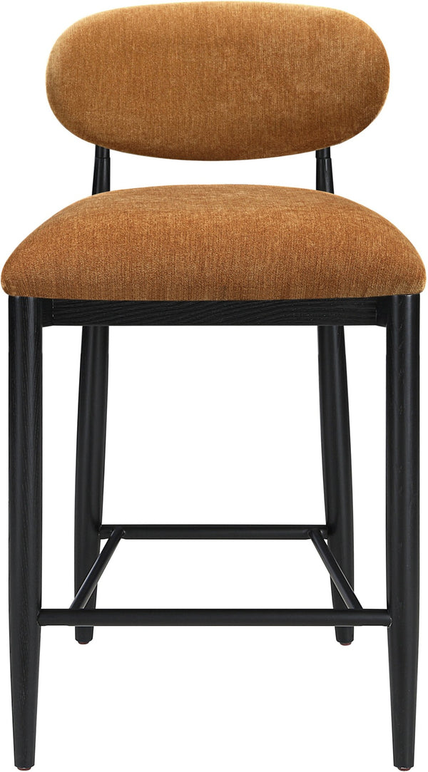 Meridian Furniture Riccio Cognac Polyester Counter Stool with Ash Wood Frame and Matte Black Iron Base 11049Cognac-C