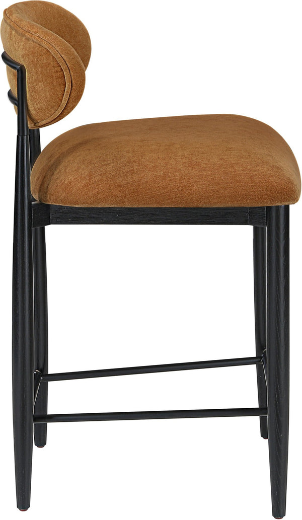 Meridian Furniture Riccio Cognac Polyester Counter Stool with Ash Wood Frame and Matte Black Iron Base 11049Cognac-C