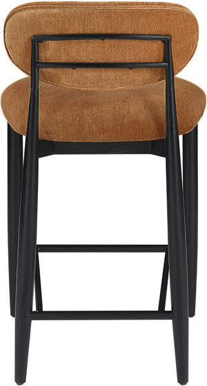 Meridian Furniture Riccio Cognac Polyester Counter Stool with Ash Wood Frame and Matte Black Iron Base 11049Cognac-C