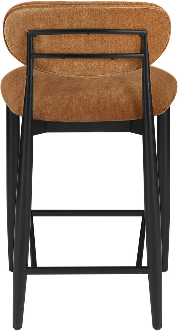 Meridian Furniture Riccio Cognac Polyester Counter Stool with Ash Wood Frame and Matte Black Iron Base 11049Cognac-C