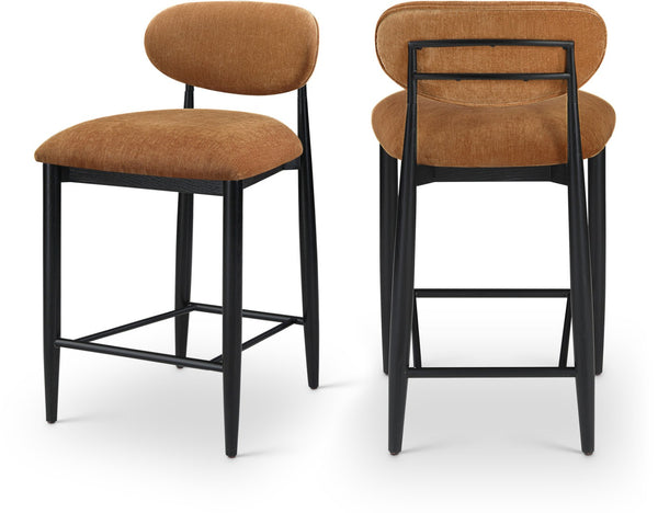 Meridian Furniture Riccio Cognac Polyester Counter Stool with Ash Wood Frame and Matte Black Iron Base 11049Cognac-C