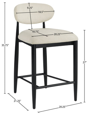 Meridian Furniture Riccio Cream Polyester Counter Stool with Matte Black Ash Frame for Kitchen Islands 11049Cream-C