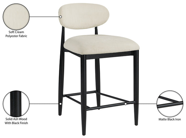 Meridian Furniture Riccio Cream Polyester Counter Stool with Matte Black Ash Frame for Kitchen Islands 11049Cream-C