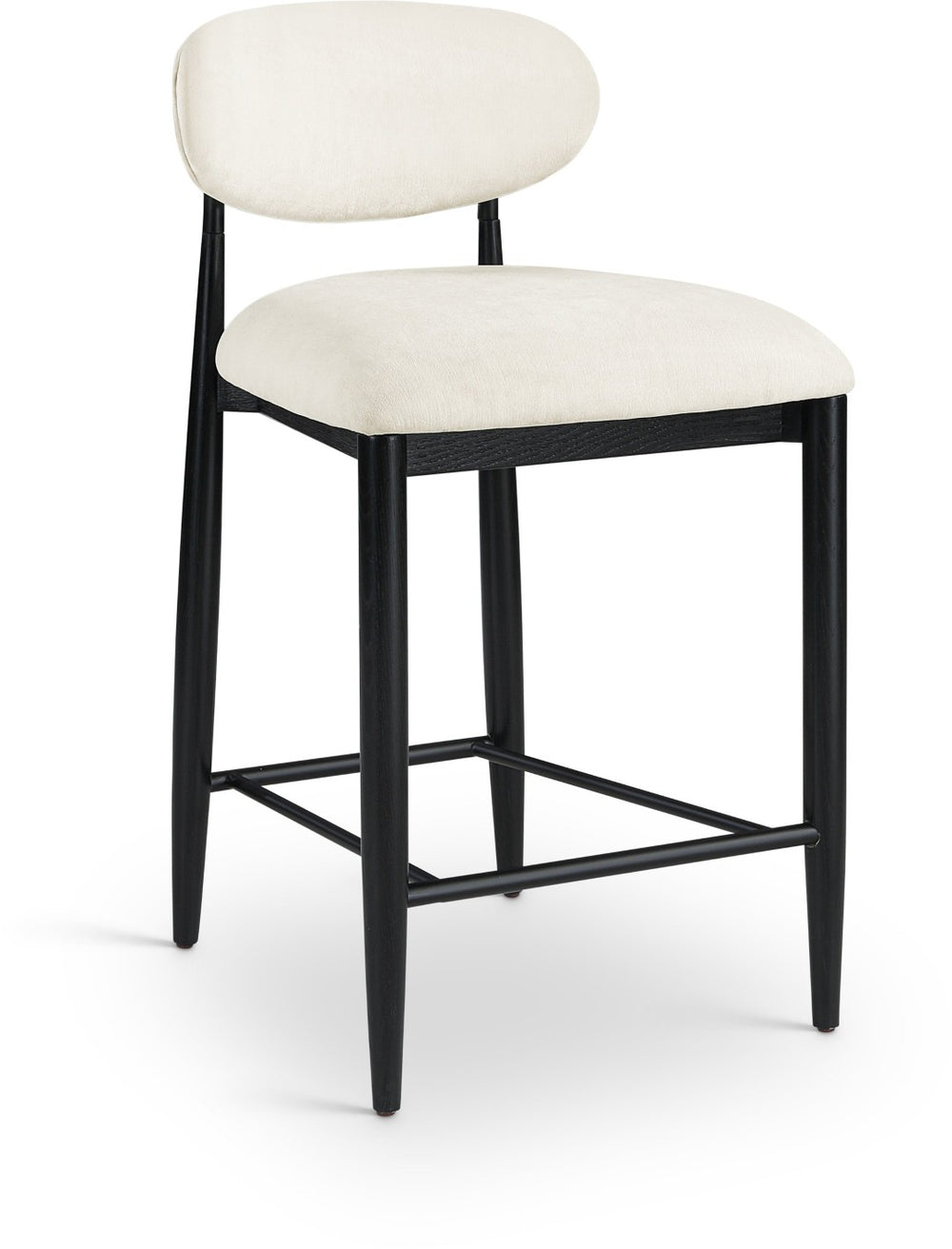 Meridian Furniture Riccio Cream Polyester Counter Stool with Matte Black Ash Frame for Kitchen Islands 11049Cream-C