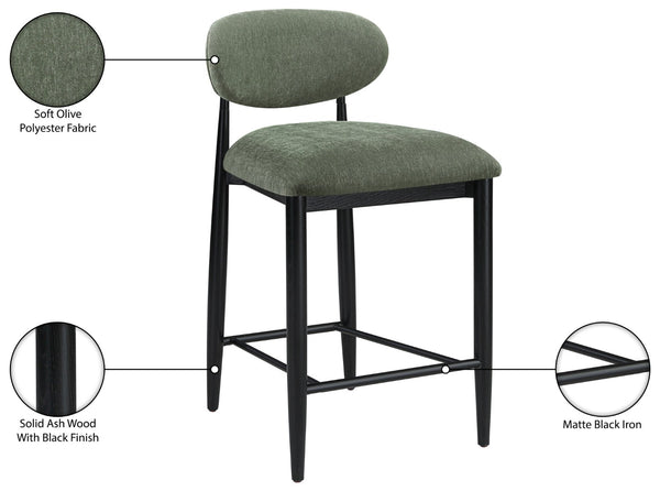 Meridian Furniture Riccio Olive Polyester Counter Stool with Ash Wood Frame for Kitchen Islands 11049Olive-C