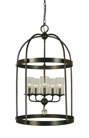 Framburg 5-light Stunning Rustic Chandelier With Seeded Glass Cylinders And Crystal Accents - Handmade Usa Mahogany Bronze Metal 1105 Mb
