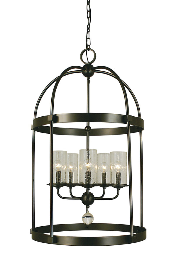 Framburg 5-light Stunning Rustic Chandelier With Seeded Glass Cylinders And Crystal Accents - Handmade Usa Mahogany Bronze Metal 1105 Mb
