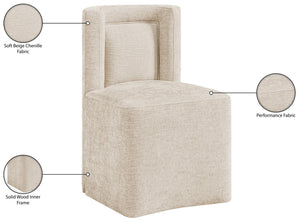 Meridian Furniture Duvina Chenille Upholstered Dining Chair with Solid Wood Frame for Modern Rooms Beige 11050Beige-C