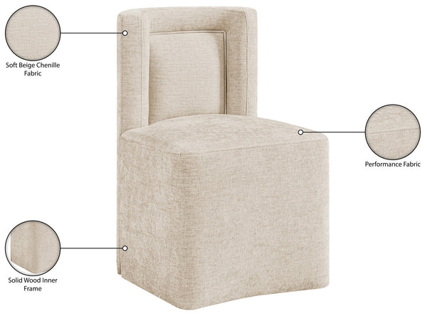 Meridian Furniture Duvina Chenille Upholstered Dining Chair with Solid Wood Frame for Modern Rooms Beige 11050Beige-C
