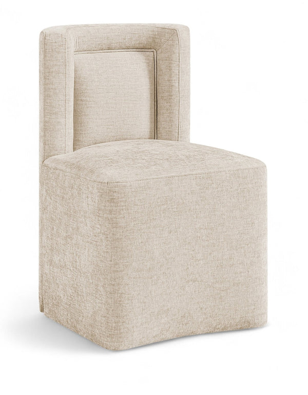 Meridian Furniture Duvina Chenille Upholstered Dining Chair with Solid Wood Frame for Modern Rooms Beige 11050Beige-C