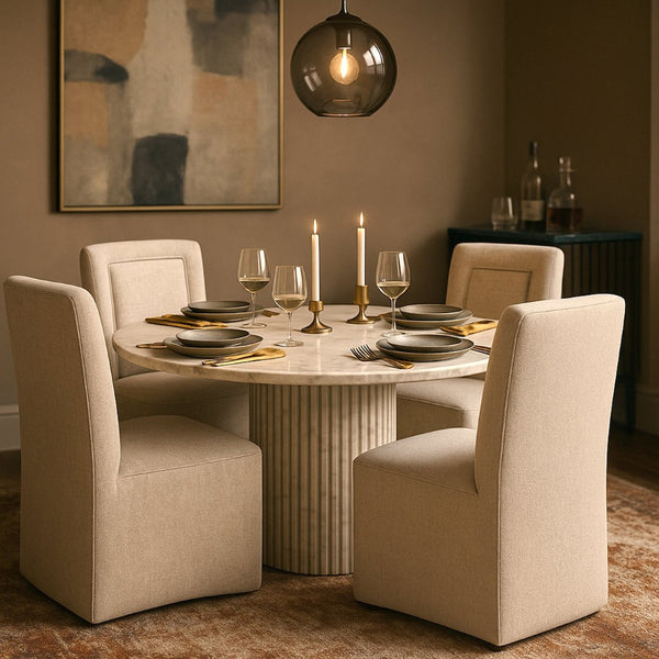 Meridian Furniture Duvina Chenille Upholstered Dining Chair with Solid Wood Frame for Modern Rooms Beige 11050Beige-C