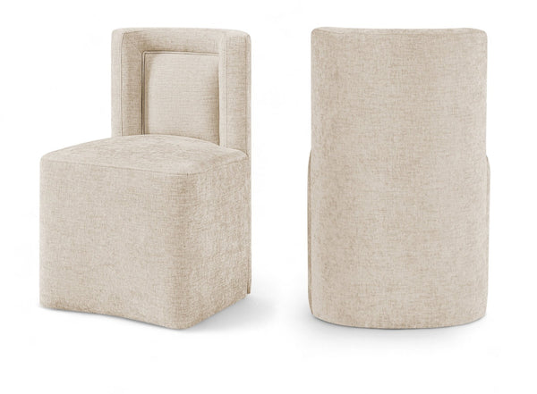 Meridian Furniture Duvina Chenille Upholstered Dining Chair with Solid Wood Frame for Modern Rooms Beige 11050Beige-C