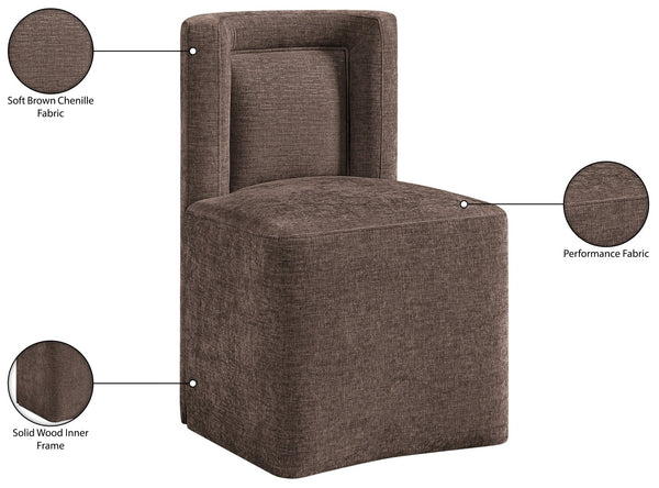 Meridian Furniture Duvina Chenille Upholstered Dining Chair with Solid Wood Frame for Modern Rooms Brown 11050Brown-C