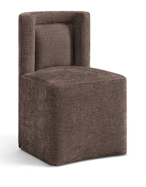 Meridian Furniture Duvina Chenille Upholstered Dining Chair with Solid Wood Frame for Modern Rooms Brown 11050Brown-C