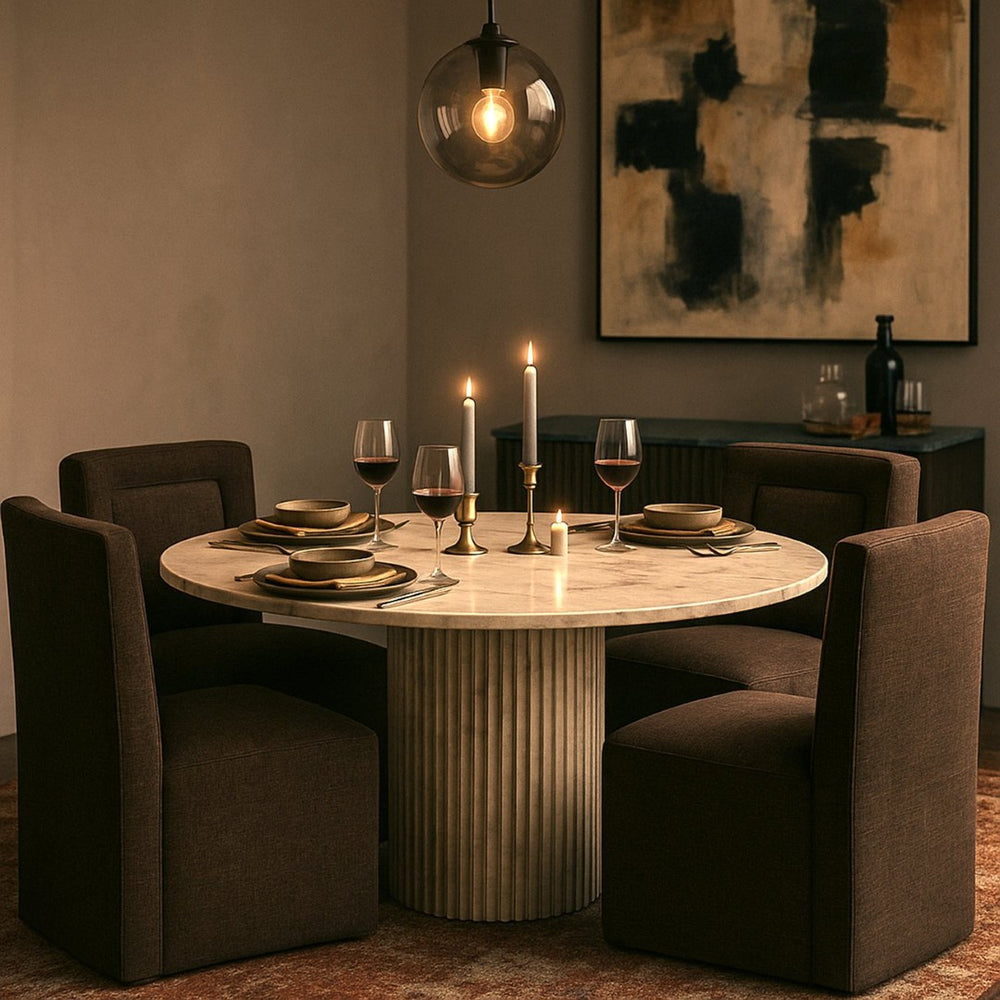 Meridian Furniture Duvina Chenille Upholstered Dining Chair with Solid Wood Frame for Modern Rooms Brown 11050Brown-C