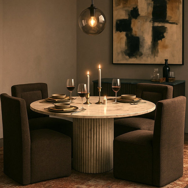 Meridian Furniture Duvina Chenille Upholstered Dining Chair with Solid Wood Frame for Modern Rooms Brown 11050Brown-C