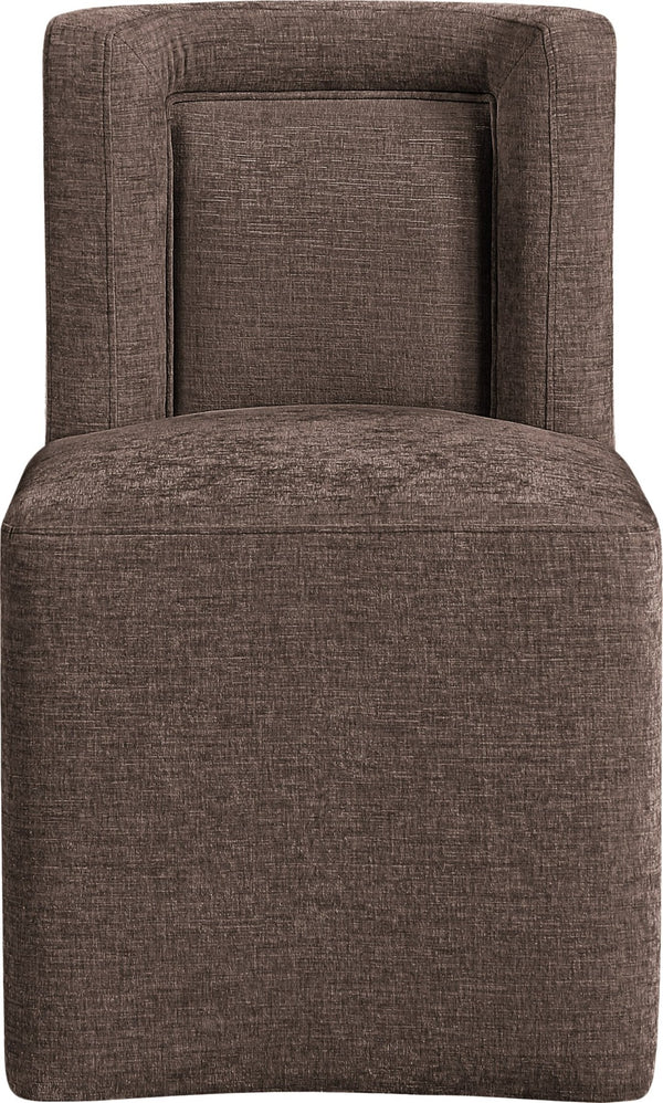 Meridian Furniture Duvina Chenille Upholstered Dining Chair with Solid Wood Frame for Modern Rooms Brown 11050Brown-C