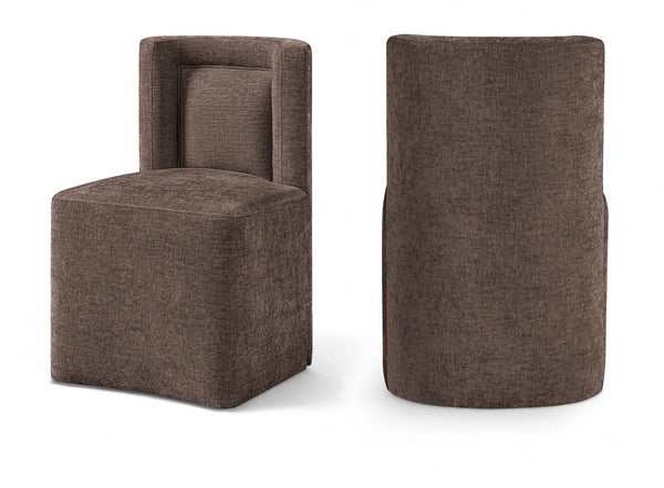 Meridian Furniture Duvina Chenille Upholstered Dining Chair with Solid Wood Frame for Modern Rooms Brown 11050Brown-C