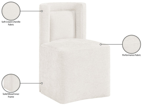 Meridian Furniture Duvina Chenille Upholstered Dining Chair with Solid Wood Frame for Modern Rooms Cream 11050Cream-C