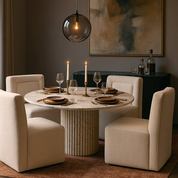 Meridian Furniture Duvina Chenille Upholstered Dining Chair with Solid Wood Frame for Modern Rooms Cream 11050Cream-C