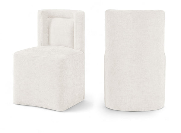 Meridian Furniture Duvina Chenille Upholstered Dining Chair with Solid Wood Frame for Modern Rooms Cream 11050Cream-C