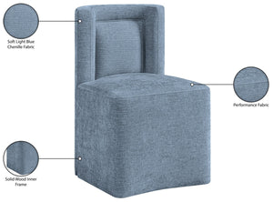 Meridian Furniture Duvina Chenille Upholstered Dining Chair with Solid Wood Frame for Modern Rooms Light Blue 11050LtBlu-C