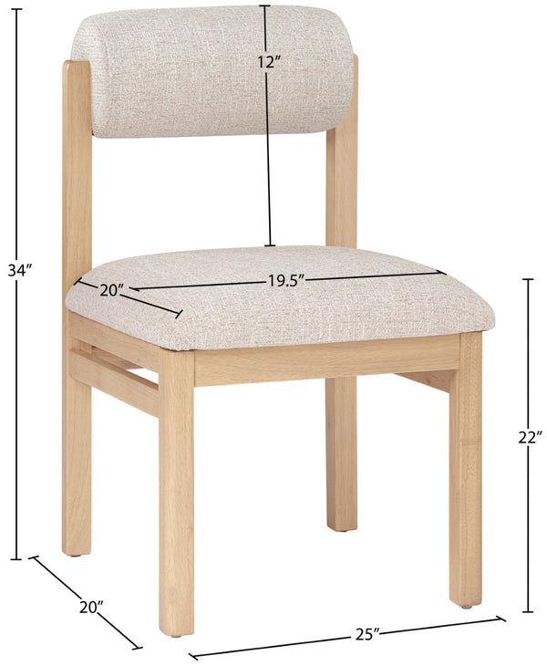 Meridian Furniture Roundhill Art Deco Upholstered Dining Chair with Solid Wood Frame for Elegant Rooms 11051 Beige Linen Textured Fabric 11051Beige-C