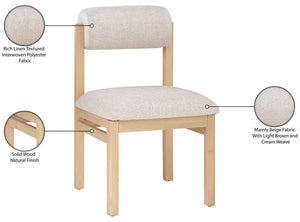 Meridian Furniture Roundhill Art Deco Upholstered Dining Chair with Solid Wood Frame for Elegant Rooms 11051 Beige Linen Textured Fabric 11051Beige-C