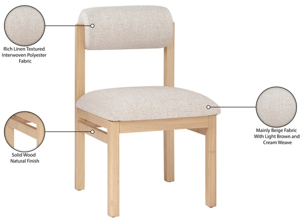 Meridian Furniture Roundhill Art Deco Upholstered Dining Chair with Solid Wood Frame for Elegant Rooms 11051 Beige Linen Textured Fabric 11051Beige-C