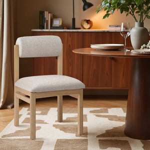Meridian Furniture Roundhill Art Deco Upholstered Dining Chair with Solid Wood Frame for Elegant Rooms 11051 Beige Linen Textured Fabric 11051Beige-C