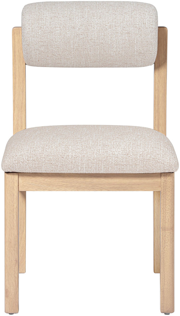 Meridian Furniture Roundhill Art Deco Upholstered Dining Chair with Solid Wood Frame for Elegant Rooms 11051 Beige Linen Textured Fabric 11051Beige-C