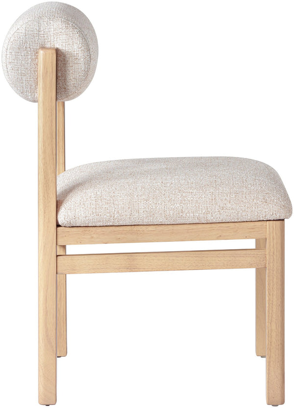Meridian Furniture Roundhill Art Deco Upholstered Dining Chair with Solid Wood Frame for Elegant Rooms 11051 Beige Linen Textured Fabric 11051Beige-C