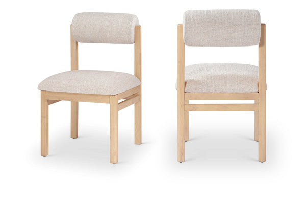 Meridian Furniture Roundhill Art Deco Upholstered Dining Chair with Solid Wood Frame for Elegant Rooms 11051 Beige Linen Textured Fabric 11051Beige-C
