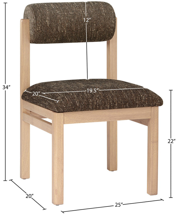 Meridian Furniture Roundhill Art Deco Upholstered Dining Chair with Solid Wood Frame for Elegant Rooms 11051 Brown Linen Textured Fabric 11051Brown-C