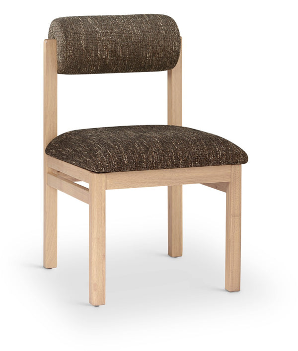 Meridian Furniture Roundhill Art Deco Upholstered Dining Chair with Solid Wood Frame for Elegant Rooms 11051 Brown Linen Textured Fabric 11051Brown-C