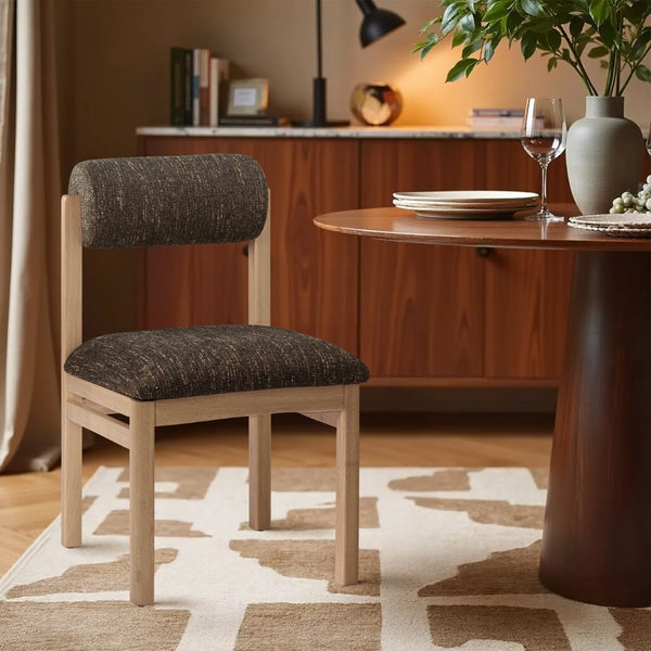 Meridian Furniture Roundhill Art Deco Upholstered Dining Chair with Solid Wood Frame for Elegant Rooms 11051 Brown Linen Textured Fabric 11051Brown-C