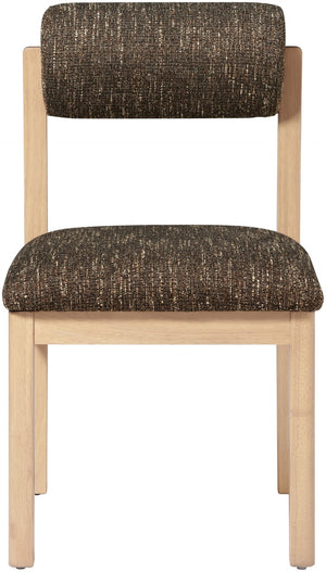 Meridian Furniture Roundhill Art Deco Upholstered Dining Chair with Solid Wood Frame for Elegant Rooms 11051 Brown Linen Textured Fabric 11051Brown-C