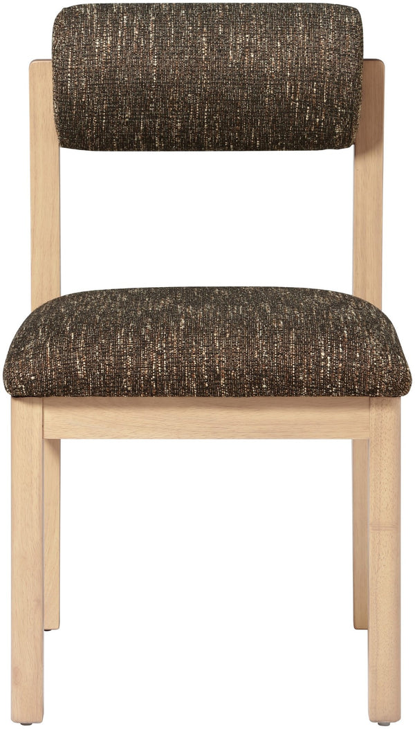 Meridian Furniture Roundhill Art Deco Upholstered Dining Chair with Solid Wood Frame for Elegant Rooms 11051 Brown Linen Textured Fabric 11051Brown-C