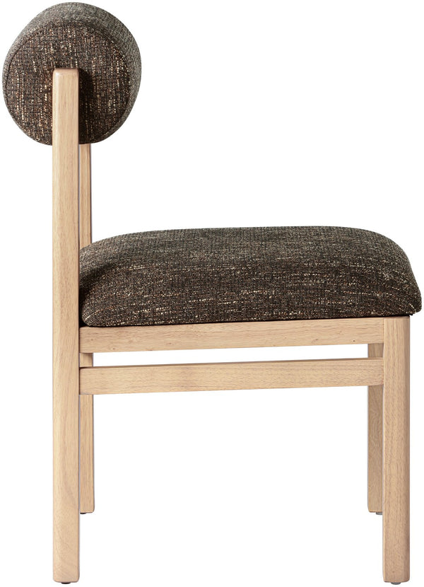 Meridian Furniture Roundhill Art Deco Upholstered Dining Chair with Solid Wood Frame for Elegant Rooms 11051 Brown Linen Textured Fabric 11051Brown-C
