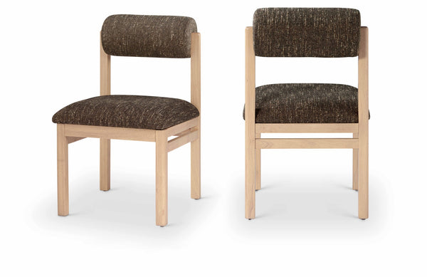 Meridian Furniture Roundhill Art Deco Upholstered Dining Chair with Solid Wood Frame for Elegant Rooms 11051 Brown Linen Textured Fabric 11051Brown-C